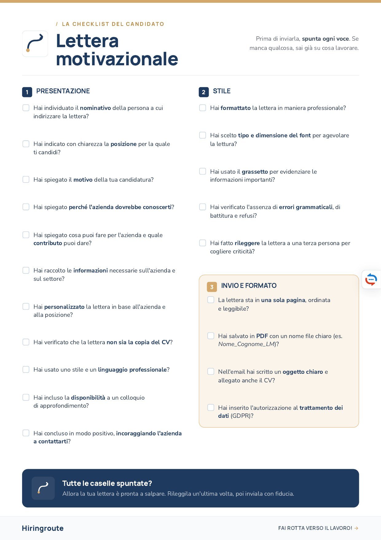 Anteprima Lettera Motivazionale Checklist — Hiringroute